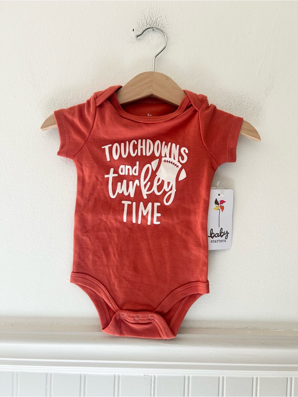 ⭐️ NEW Baby Starters Orange "Touchdowns and Turkey Time" One-Piece
